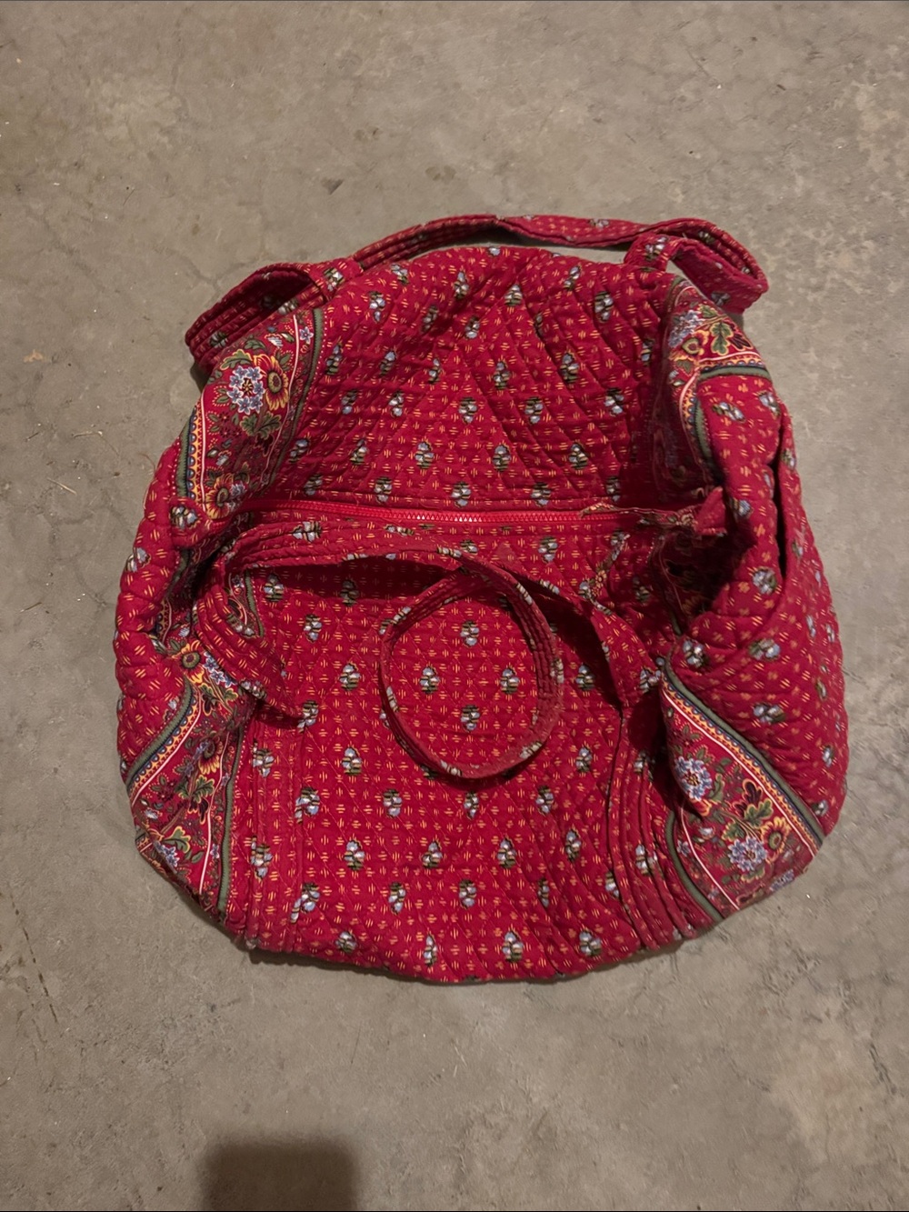 Classic red Vera Bradley vintage quilted floral small duffle.